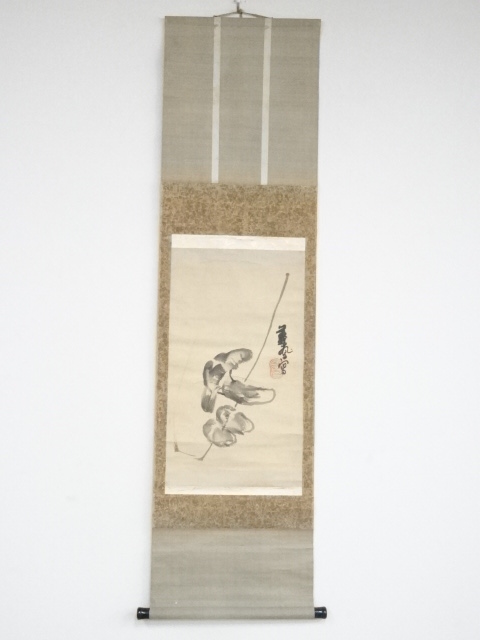 JAPANESE HANGING SCROLL / HAND PAINTED / MASHROOM